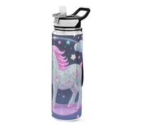 voucong Borraccia da 32 once con simpatico unicorno finto con paillettes e coperchio in plastica Tritan trasparente senza BPA non tossica bottiglia d'acqua con manico per tazza auto portatile