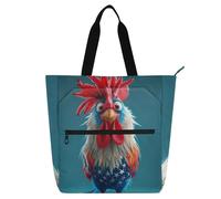 voucong Borsa a secchiello con stampa 3D a forma di gallo rosso, bianco e blu, per bambini, ragazzi e ragazze, robusta borsa per attività artistica, con cerniera, per scuola, shopping, viaggi