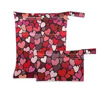 voucong Borsa a secco per San Valentino con cuori e scritta "Love prop1", confezione da 2 pezzi essenziali da viaggio per neonati con manici per pannolini per bambini