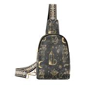 voucong Borsa a tracolla impermeabile alla moda nera e oro Goth Tarot Cat borsa a tracolla carino per le donne per il viaggio, Gatto dei tarocchi gotici nero e oro, 1 size