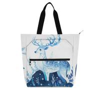 voucong Borsa a tracolla impermeabile per bambini, con disegno di cervo e alce, per bambini, donne, uomini, impermeabile, con cerniera, per scuola, shopping, viaggi