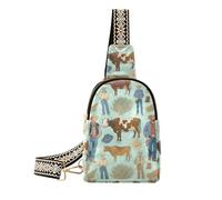 voucong Borsa a tracolla in pelle marrone multiuso da cowboy occidentale verde alla moda per il pacchetto di giorno, Pittura D'arte Verde Western Cowboy, 1 size