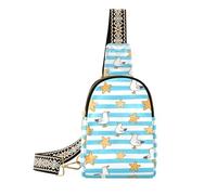 voucong Borsa a tracolla leggera da viaggio a righe blu bianche e blu alla moda per le donne per il viaggio, Gabbiano stella marina a righe bianche blu, 1 size