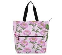 voucong Borsa a tracolla per bambini, motivo floreale con peonia, motivo anime, per bambini, studenti, adulti, leggera, con tasche, per università, shopping, spiaggia