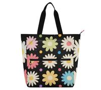 voucong Borsa a tracolla per libri con margherita, nera, per bambini, ragazzi e ragazze, robusta borsa a tracolla con cerniera, per università, shopping, spiaggia