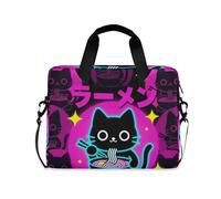 voucong Borsa a tracolla portatile con manico e tracolla da 15,6 pollici, borsa per il trasporto con cerniera, motivo anime, ramen, gatto, tagliatelle giapponesi retrò