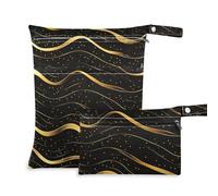 voucong Borsa bagnata astratta con linee dorate nere prop1 per bambini, confezione da 2 elementi essenziali da viaggio per bambini, con manici per palestra