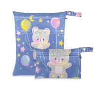 voucong Borsa bagnata impermeabile per bambini con orsetto di paillettes finte, confezione da 2 sacchetti bagnati per costume da bagno con manici per il bagno