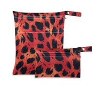 voucong Borsa con cerniera per nuoto, motivo leopardato, colore rosso e nero, confezione da 2 pezzi, con manici per palestra