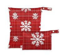 voucong Borsa da bagno impermeabile con fiocchi di neve e fiocchi di neve, colore rosso, confezione da 2, essenziale da viaggio per bambino, con manici per la spiaggia