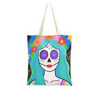 voucong Borsa da donna in tela con scheletro pasquale con fiori e tasche con manici borse di tela riutilizzabili regali sfusi