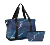 voucong Borsa da viaggio con falso glitter effetto marmo blu Universo Borsa da fine settimana con tasca bagnata tracolla regolabile Tote Bag per lo sport multifunzionale per uomini donne