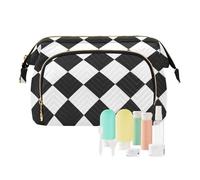 voucong Borsa da viaggio Essentials Portamonete da donna per grande borsa per il trucco Buffalo Plaid diamante bianco nero