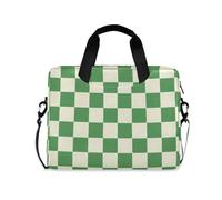 voucong Borsa da viaggio per computer portatile, a tracolla, con manico e tracolla, tasca per computer portatile da 15,6 pollici, motivo scozzese a scacchi verde beige