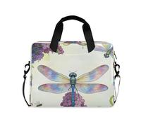 voucong Borsa da viaggio per computer portatile, borsa a tracolla con manico e tracolla da 15,6", borsa per il trasporto del computer con libellula, fiore lilla