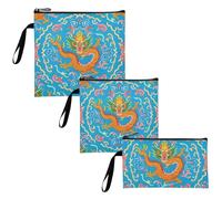 voucong Borsa da viaggio riutilizzabile con motivo drago della cultura cinese, blu, 3 pezzi, borse da viaggio impermeabili per ragazzi borse per il pranzo per donne e ragazze viaggio