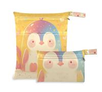 voucong Borsa da viaggio riutilizzabile grande con pinguino arcobaleno cartone animato, confezione da 2 pezzi essenziali da viaggio per bambini, con manici per asilo nido