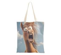 voucong Borsa di tela di canapa divertente del fumetto della paura del cavallo per le donne con tasche con manici borsa di tela riutilizzabile regalo di tela all'ing