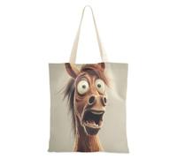 voucong Borsa di tela divertente del fumetto della paura del cavallo per le donne con le tasche con le maniglie riutilizzabile Tote Bag Bulk regalo di compleanno