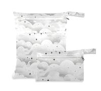 voucong Borsa impermeabile lavabile grigio chiaro con nuvole e stelle, confezione da 2 pezzi essenziali da viaggio per volare con manici per fare il bagno