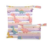 voucong Borsa impermeabile per costume da bagno con manici per costume da bagno con simpatici dinosauri in stile cartone animato, a righe viola chiaro, prop1, confezione da 2
