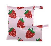 voucong Borsa impermeabile per pannolini, con falso glitter e fragola, rosa, confezione da 2 pezzi essenziali da viaggio per volare con manici per palestra