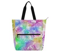 voucong Borsa larga per bambini con foglie tropicali arcobaleno per bambini, donne, uomini, grandi borse per la spesa, borsa da spiaggia con tasche con cerniera, per scuola, shopping, viaggi