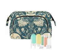 voucong Borsa per cosmetici, impermeabile, portamonete da donna, borsa da viaggio per il trucco, motivo: teschio di William Morris, colore: foglia di