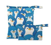 voucong Borsa per costume da bagno bagnata riutilizzabile con pinguino dei cartoni animati, confezione da 2 pezzi essenziali da viaggio per bambini, con manici per pannolini per bambini