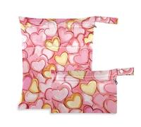 voucong Borsa per costume da bagno con cerniera, motivo: San Valentino, colore: rosa dorato, confezione da 2, con manici, da viaggio