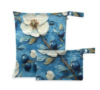 voucong Borsa per costume da bagno riutilizzabile con fiori dipinti a olio bianchi, confezione da 2 pezzi essenziali da viaggio per bambino con manici per fare il bagno