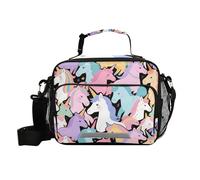 voucong Borsa per il pranzo colorata con unicorni e animali del fumetto per adulti con tracolla grande borsa per il pranzo per gli uomini per ufficio adolescente