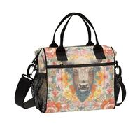 voucong Borsa per il pranzo con motivo floreale con bisonte americano, per ragazze, con tracolla, borsa per il pranzo da donna, per attività all'aperto