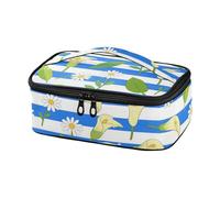 voucong Borsa per il pranzo da donna, a righe, blu, bianco, calla, giglio, margherita, fiore, mini borsa per il pranzo, per Mujeres de Trabajo