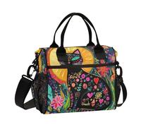 voucong Borsa per il pranzo da donna con gatto colorato Boho con tracolla per preparare il pranzo per adolescenti da viaggio