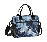 voucong Borsa per il pranzo da uomo astratta blu e bianca con onde d'acqua con tracolla portapranzo per donne per adolescenti palestra