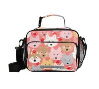 voucong Borsa per il pranzo per bambini con simpatico lupo dei cartoni animati rossi con tracolla per la preparazione dei pasti per la scuola maschile