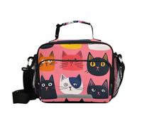 voucong Borsa per il pranzo semplice con illustrazione di gatto dei cartoni animati per donne con tracolla Lunch Box per adolescenti per cucina adolescente