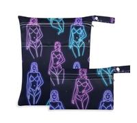 voucong Borsa per la lavanderia impermeabile da donna, fluorescente, colorata, fluorescente, confezione da 2, essenziale per volare, con manici per palestra