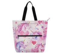 voucong Borsa per la spesa con unicorni e cuore acquerello per San Valentino per bambini adulti robusta borsa per la spesa riutilizzabile con cerniera per la scuola lo shopping della spesa