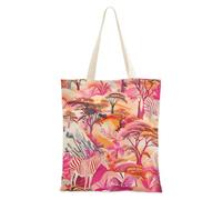 voucong Borsa per la spesa in tela da donna con tasche con manici riutilizzabile in tela con animali della giungla, rosa, beige, crema, regalo carino per le donne