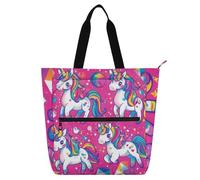 voucong Borsa per libri con unicorni colorati, arcobaleno, per bambini, studenti, adulti, impermeabile, con manici con cerniera, per scuola, shopping, spiaggia