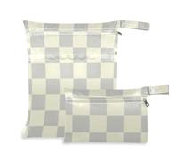 voucong Borsa per pannolini a quadri grigi e beige, a prova di disordine, confezione da 2 borse per pannolini, oggetti essenziali con manici per il bagno