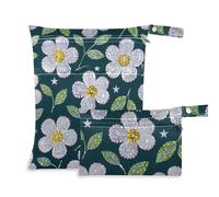 voucong Borsa per pannolini bagnata con cerniera e fiori finti bianchi, confezione da 2 pezzi essenziali da viaggio per bambini, con manici per palestra