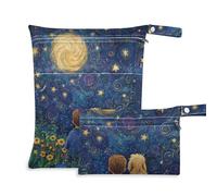 voucong Borsa per pannolini bagnati riutilizzabili con stelle e luna sognante, per bambini e cani, confezione da 2, articoli essenziali con manici per asilo nido