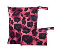 voucong Borsa per pannolini per bambini, impermeabile, con motivo leopardato, colore rosso e nero, confezione da 2 pezzi essenziali da viaggio per volare con manici per pannolini per bambini
