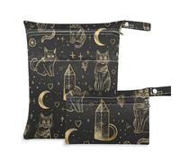 voucong Borsa per vestiti da palestra con cerniera, colore nero e oro, motivo gatto dei tarocchi gotici, confezione da 2, essenziale da viaggio per volare con manici per palestra