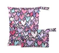 voucong Borsa portabiancheria impermeabile a forma di cuore con cartoni animati, per San Valentino, confezione da 2, essenziale da viaggio, con manici per palestra