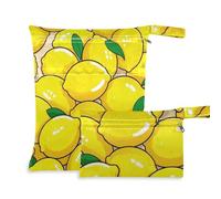 voucong Borsa portabiancheria impermeabile con frutta e limone, confezione da 2 pezzi, essenziale da viaggio per bambini, con manici per la spiaggia