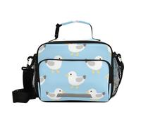 voucong Borsa portapranzo blu con gabbiano dei cartoni animati, da donna, con tracolla, grande, per lavoro maschile